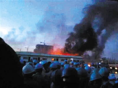 河静省被纵火焚烧的中资企业。